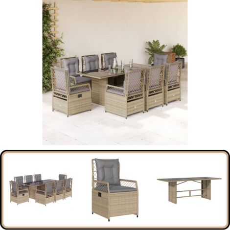 Ensemble à manger de jardin et coussins 9 pcs beige Poly rotin - Salon De Jardin - Meuble De Jardin - Set De Salon De Jardin - Table De Jardin - Chaises De Jardin