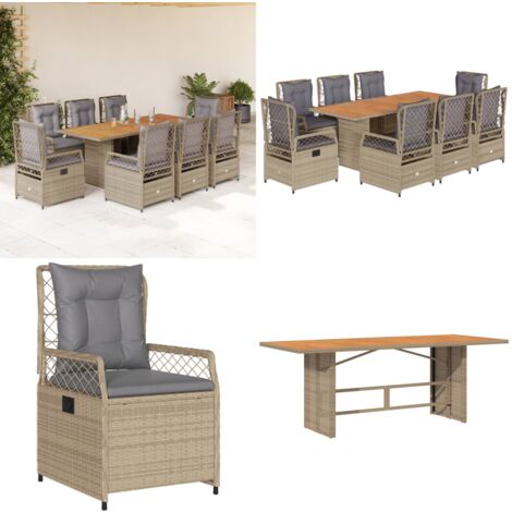 Ensemble à manger de jardin et coussins 9 pcs beige Poly rotin - Salon De Jardin - Meuble De Jardin - Set De Salon De Jardin - Table De Jardin - Chaises De Jardin - Home & Living