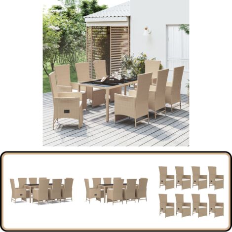 Ensemble à manger de jardin et coussins 9 pcs beige Poly rotin - Salon De Jardin - Mobilier De Jardin - Set De Jardin - Table De Jardin - Chaises De Jardin