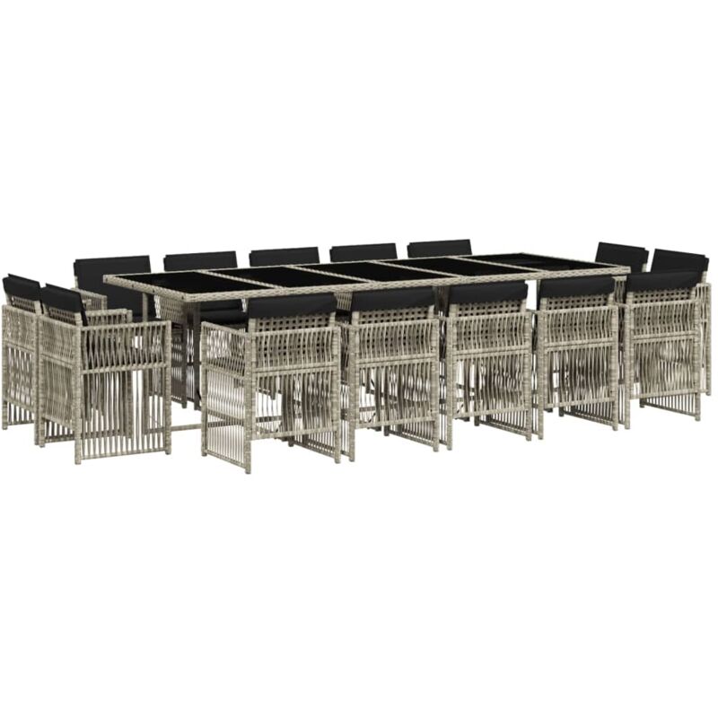 Ensemble à manger de jardin et coussins 15 pcs gris clair rotin Vidaxl