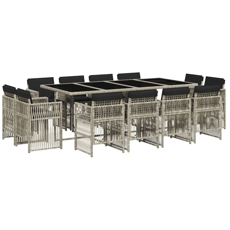 Ensemble à manger de jardin et coussins 13 pcs gris clair rotin Vidaxl