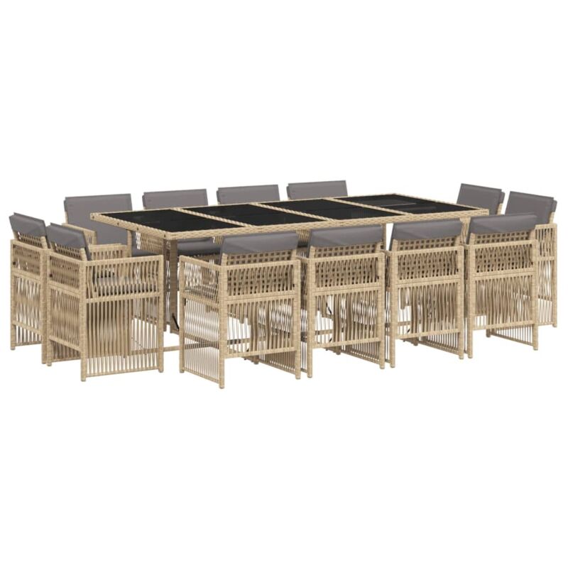 Ensemble à manger de jardin coussins 13 pcs mélange beige rotin vidaXL