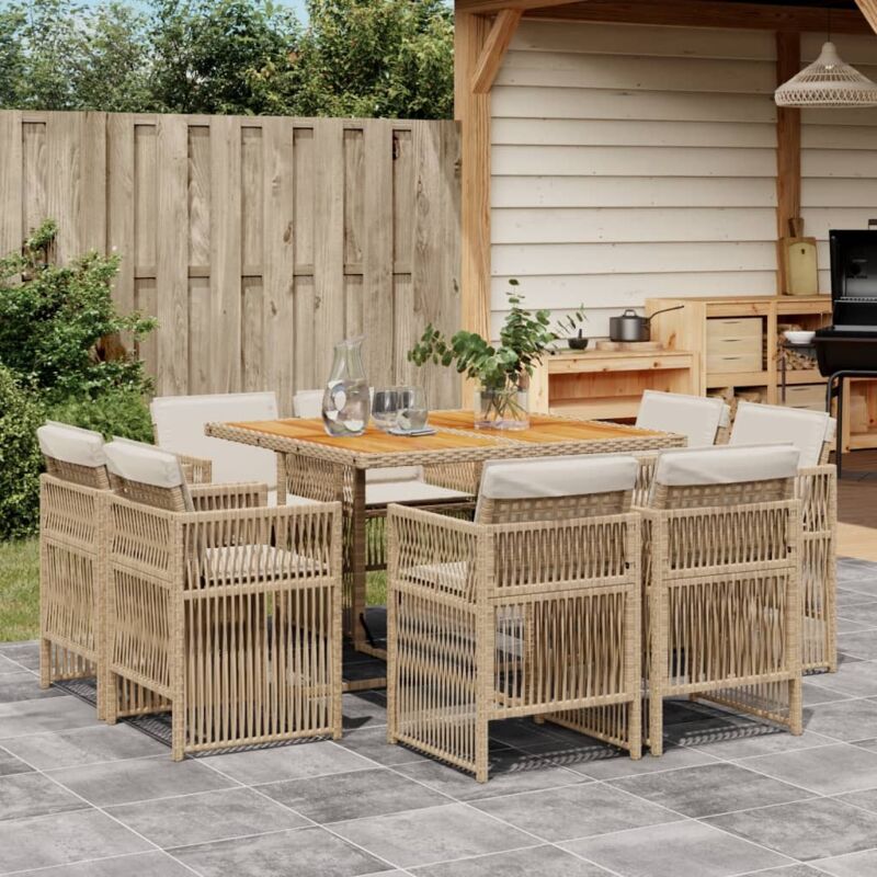 Ensemble à manger de jardin et coussins 9 pcs beige Poly rotin vidaXL