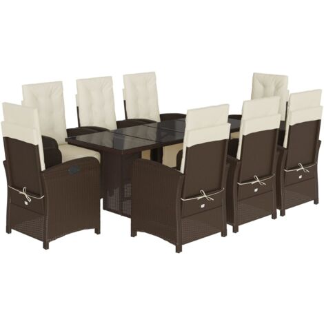 Ensemble à manger de jardin et coussins 9 pcs marron poly rotin
