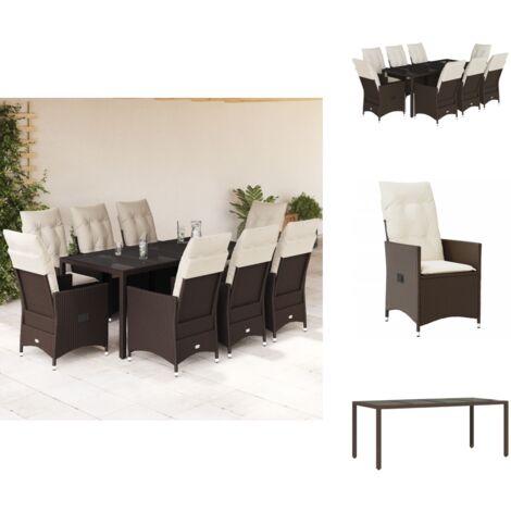 Ensemble à manger de jardin et coussins 9 pcs marron poly rotin - Ensemble Salon De Jardin - Mobilier De Jardin - Chaises Pliantes - Table De Jardin - Résine Tressée