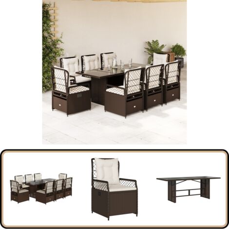 Ensemble à manger de jardin et coussins 9 pcs marron poly rotin - Salon De Jardin - Meuble De Jardin - Set De Salon De Jardin - Table De Jardin - Chaises De Jardin