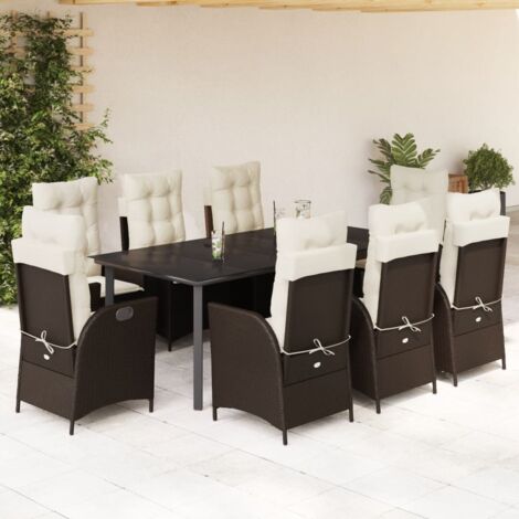 Ensemble à manger de jardin et coussins 9 pcs marron poly rotin vidaXL