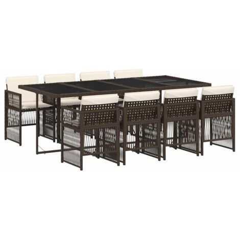 Ensemble à manger de jardin et coussins 9 pcs  Mobilier de jardin marron poly rotin