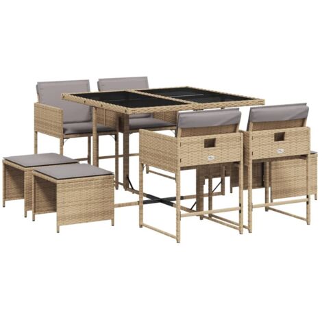 Ensemble à manger de jardin et coussins 9 pcs，Salon de jardin mélange beige CFW36707