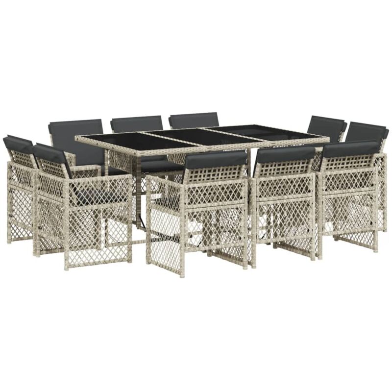 Ensemble à manger de jardin 11pcs avec coussins gris poly rotin vidaXL