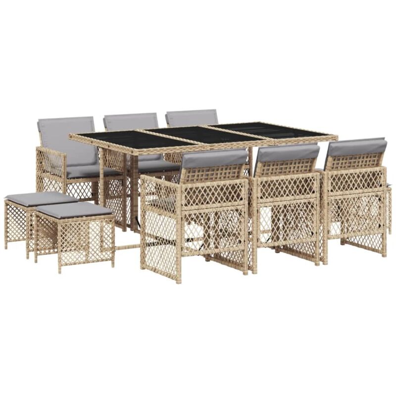 Ensemble à manger de jardin et coussins 11 pcs beige poly rotin - Vidaxl