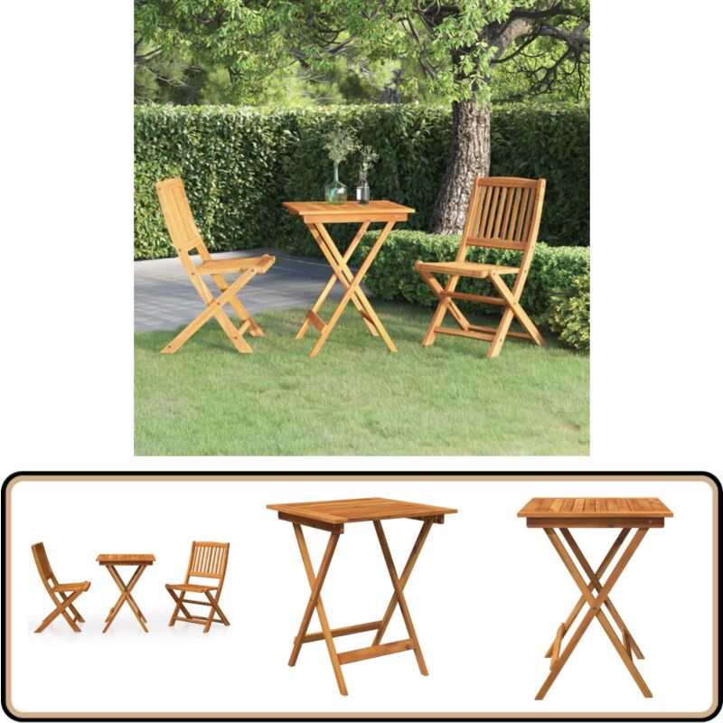 Ensemble à manger de jardin pliable 3 pcs Bois d'acacia solide - Ensemble Salon De Jardin - Mobilier De Jardin - Table Pliante - Chaises Pliantes