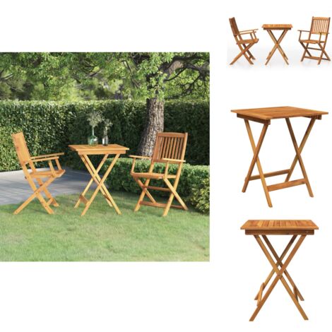 Ensemble à manger de jardin pliable 3 pcs Bois d'acacia solide - Ensemble Salon De Jardin - Mobilier De Jardin - Table Pliante - Chaises Pliantes - Acacia