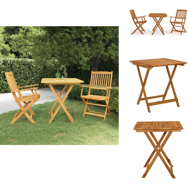 Ensemble à manger de jardin pliable 3 pcs Bois d'acacia solide - Ensemble Salon De Jardin - Mobilier De Jardin - Table Pliante - Chaises Pliantes