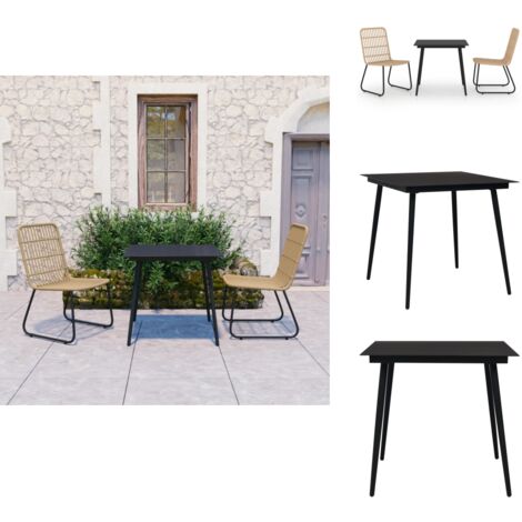 Ensemble à manger d'extérieur 3 pcs résine tressée et verre - Ensemble Salon De Jardin - Mobilier De Jardin - Table Et Chaises - Table Basse - Set Repas Extérieur