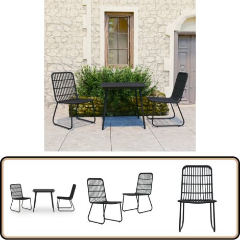 Ensemble à manger d'extérieur 3 pcs résine tressée et verre - Salon De Jardin - Mobilier De Jardin - Table Et Chaises - Set De Repas Extérieur - Table Basse Extérieure