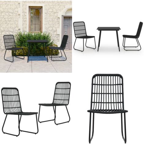 Ensemble à manger d'extérieur 3 pcs résine tressée et verre - Salon De Jardin - Mobilier De Jardin - Table Et Chaises - Set De Repas Extérieur - Table Basse Extérieure - Home & Living
