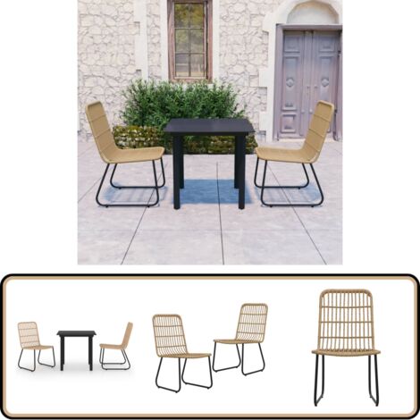 Ensemble à manger d'extérieur 3 pcs résine tressée et verre - Table De Jardin - Salon De Jardin - Mobilier De Jardin - Set De Table Et Chaises - Résine Tressée