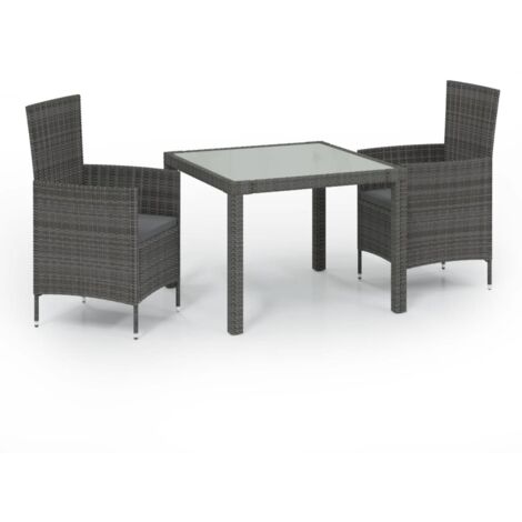 Ensemble à manger d'extérieur 3pcs Mobilier de jardin coussins gris résine tressée