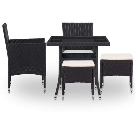 Ensemble à manger d'extérieur 5 pcs,Salon de jardin Noir Résine tressée et verre CFW72254