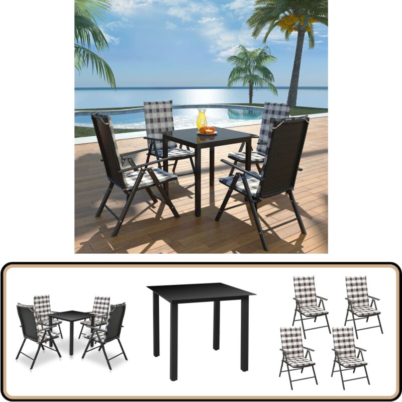 Ensemble à manger d'extérieur 5pcs avec coussins Aluminium Noir - Mobilier De Jardin - Salon De Jardin - Ensemble Repas Extérieur - Table Et Chaises