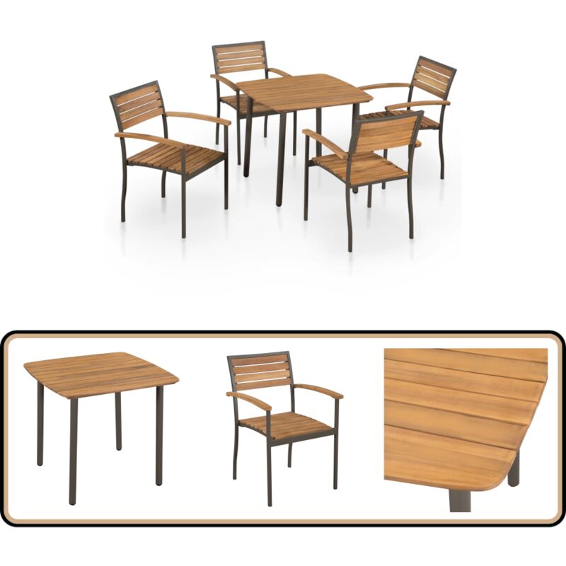Ensemble à manger d'extérieur 5pcs Bois acacia solide et acier - Ensemble Salon De Jardin - Meubles De Jardin - Table Et Chaises De Jardin - Table