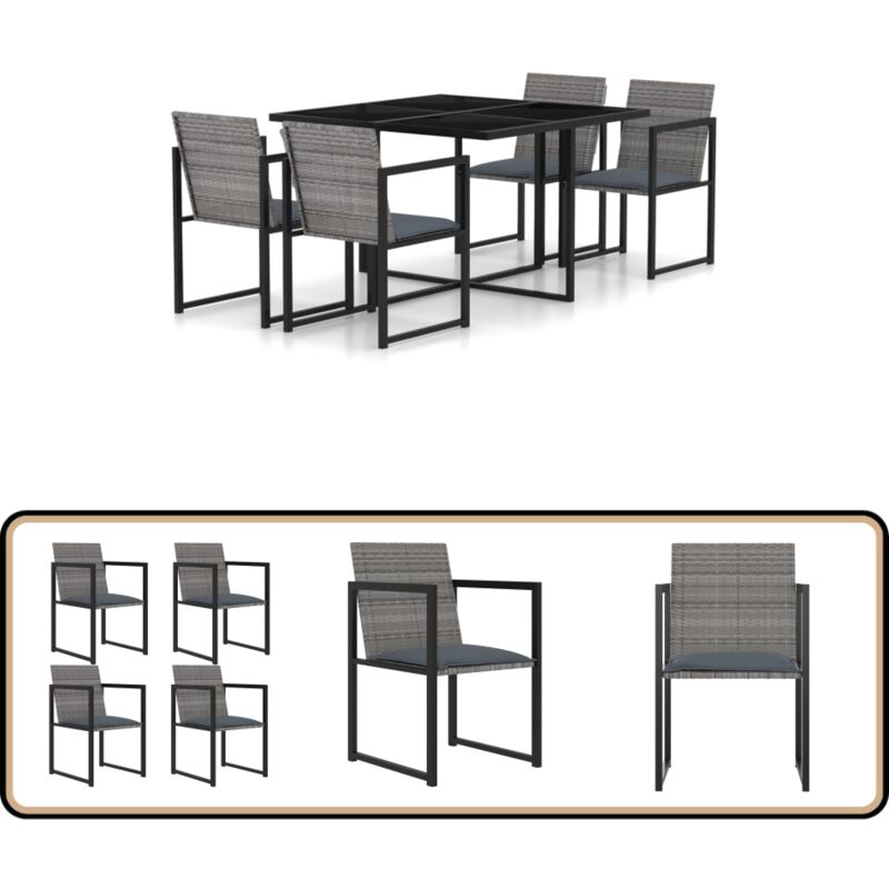 Ensemble à manger d'extérieur 5pcs coussins résine tressée gris - Ensemble Salon De Jardin - Mobilier De Jardin - Table Et Chaises - Set De Salle À
