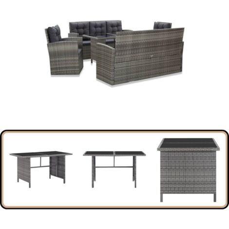 Ensemble à manger d'extérieur 5pcs coussins Résine tressée Gris - Salon De Jardin - Meubles De Jardin - Set Salon De Jardin - Table De Jardin - Chaises Longues