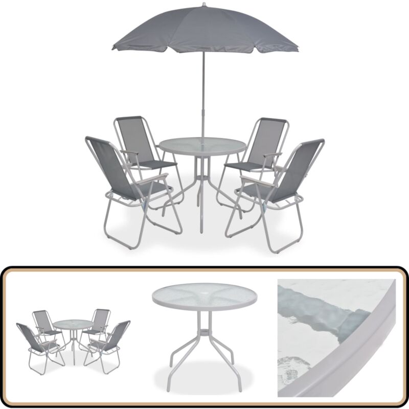 Ensemble à manger d'extérieur 6 pcs Acier et textilène Gris - Salon De Jardin - Meubles De Jardin - Set Salon De Jardin - Table De Jardin - Chaises