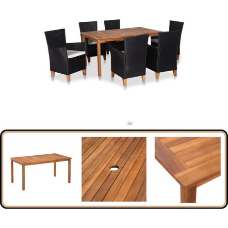 Ensemble à manger d'extérieur 7 pcs Résine tressée Noir marron - Table De Jardin - Salon De Jardin - Meubles De Jardin - Set De Table - Chaise Pliante