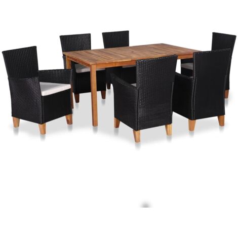 Ensemble à manger d'extérieur 7 pcs Résine tressée Noir marron vidaXL