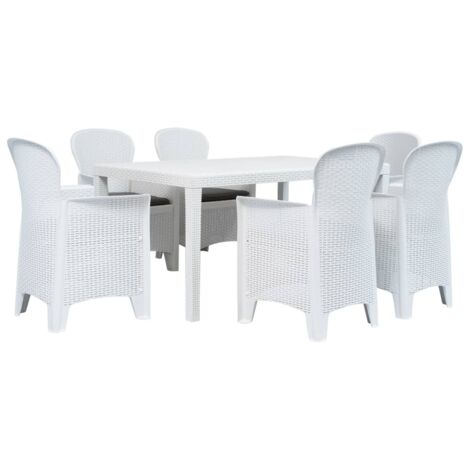 Ensemble à manger d'extérieur 7pcs Plastique Blanc Aspect rotin vidaXL