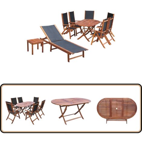 Ensemble à manger d'extérieur 9 pcs et coussins Acacia solide - Salon De Jardin - Meubles De Jardin - Ensemble Salon De Jardin - Acacia - Table À Manger