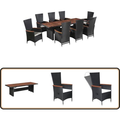 Ensemble à manger d'extérieur 9pcs coussins résine tressée noir - Meubles De Jardin - Salon De Jardin - Mobilier Extérieur - Set De Jardin - Table Et Chaises