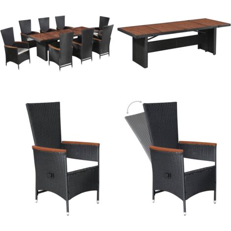 Ensemble à manger d'extérieur 9pcs coussins résine tressée noir - Meubles De Jardin - Salon De Jardin - Mobilier Extérieur - Set De Jardin - Table Et Chaises - Home & Living