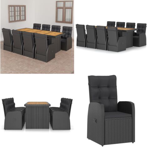 Ensemble à manger d'extérieur 9pcs coussins résine tressée noir - Salon De Jardin - Mobilier De Jardin - Set De Salon De Jardin - Table Et Chaises De Jardin - Résine Tressée - Home & Living