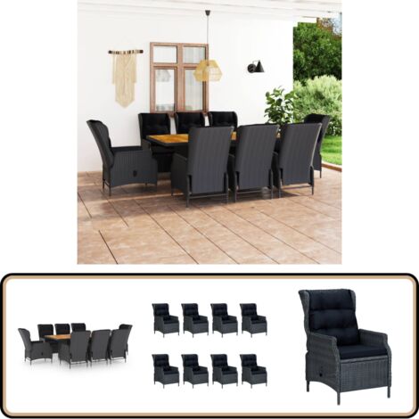 Ensemble à manger d'extérieur 9pcs et coussins rotin gris foncé - Salon De Jardin - Mobilier De Jardin - Set De Salon De Jardin - Chaises Pliantes - Table De Jardin