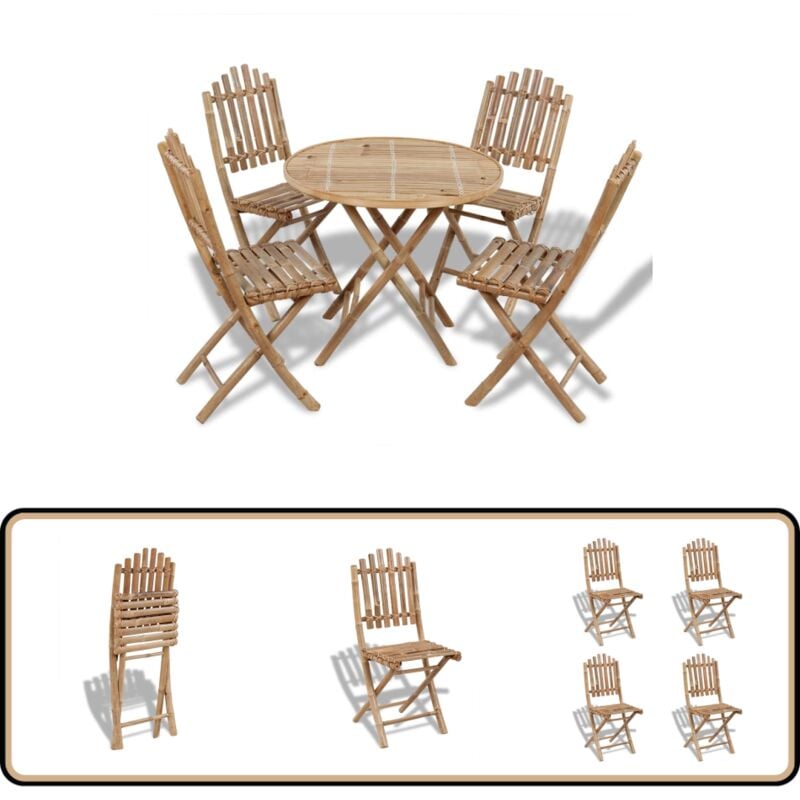 Ensemble à manger d'extérieur pliable 5 pcs Bambou - Salon De Jardin - Mobilier De Jardin - Ensemble De Jardin - Table Pliante - Chaises Pliantes