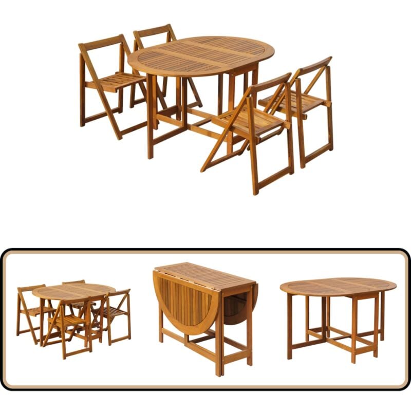 Ensemble à manger d'extérieur pliable 5pcs Bois d'acacia solide - Salon De Jardin - Mobilier De Jardin - Table Extensible - Chaises Pliantes - Acacia