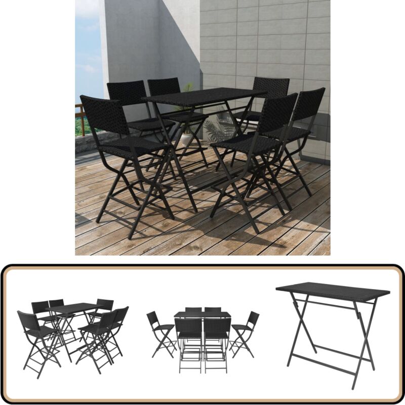 Ensemble à manger d'extérieur pliable 7pcs Acier Résine tressée - Meubles De Jardin - Salon De Jardin - Set De Bar Extérieur - Mobilier D'extérieur