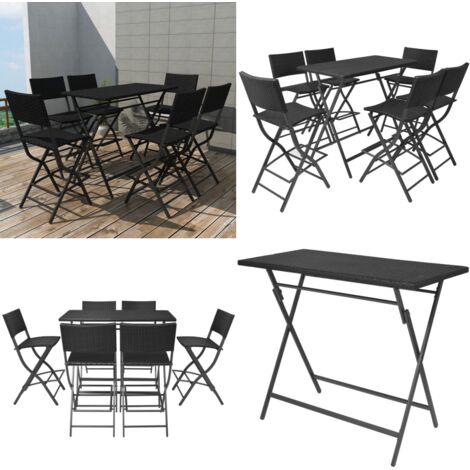 Ensemble à manger d'extérieur pliable 7pcs Acier Résine tressée - Meubles De Jardin - Salon De Jardin - Set De Bar Extérieur - Mobilier D'extérieur - Table De Bar Pliante - Home & Living