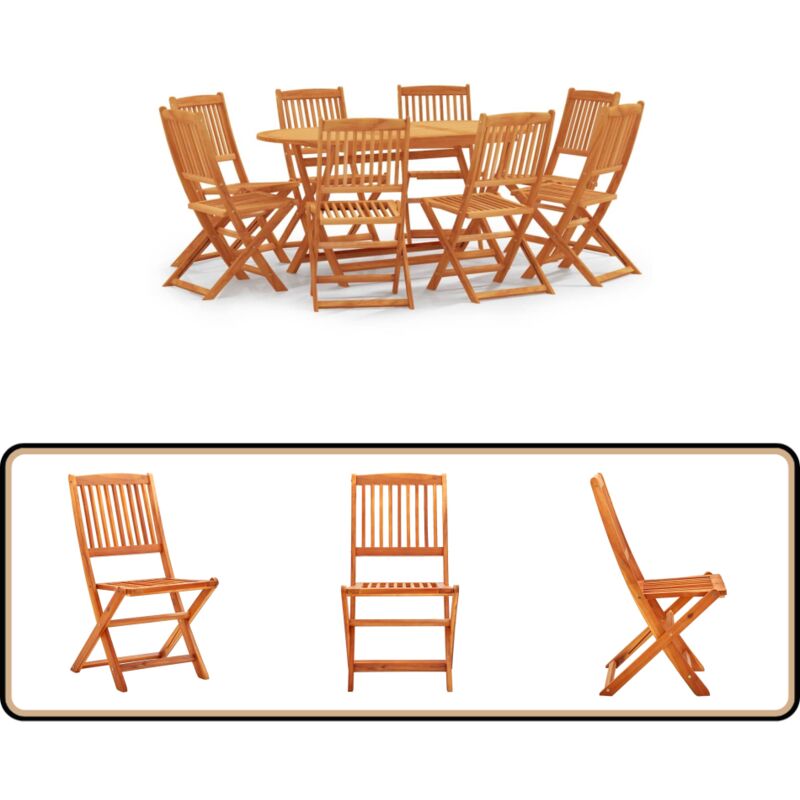 Ensemble à manger d'extérieur pliable 9 pcs Bois d'eucalyptus - Meubles De Jardin - Salon De Jardin - Set De Table - Table Pliante - Chaises Pliantes