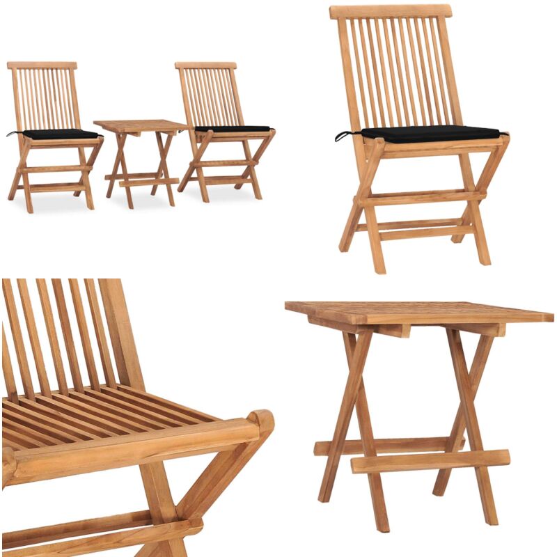 Ensemble à manger d'extérieur pliable avec coussin 3 pcs Teck - Meubles De Jardin - Salon De Jardin - Set De Repas Extérieur - Mobilier De Jardin