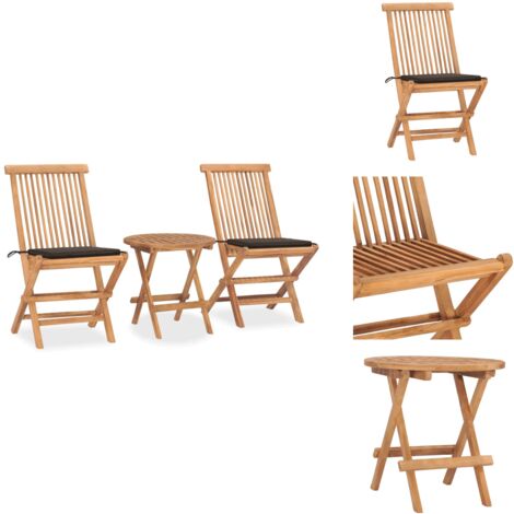 Ensemble à manger d'extérieur pliable avec coussin 3 pcs Teck - Salon De Jardin - Mobilier De Jardin - Set De Repas Extérieur - Table Pliante - Chaise Pliante