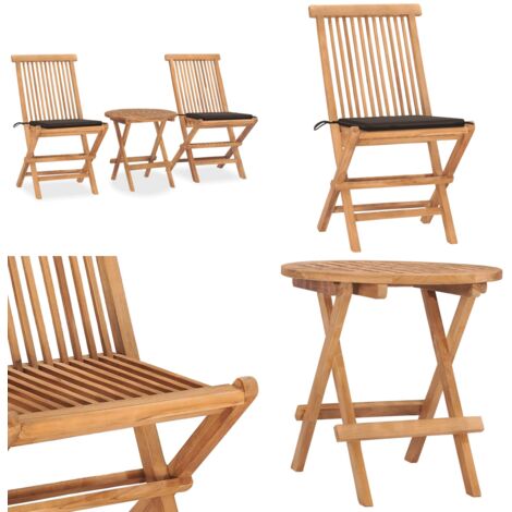 Ensemble à manger d'extérieur pliable avec coussin 3 pcs Teck - Salon De Jardin - Mobilier De Jardin - Set De Repas Extérieur - Table Pliante - Chaise Pliante - Home & Living
