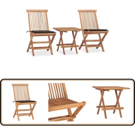 Ensemble à manger d'extérieur pliable avec coussin 3 pcs Teck - Salon De Jardin - Mobilier De Jardin - Table De Jardin - Chaises De Jardin - Set De Jardin