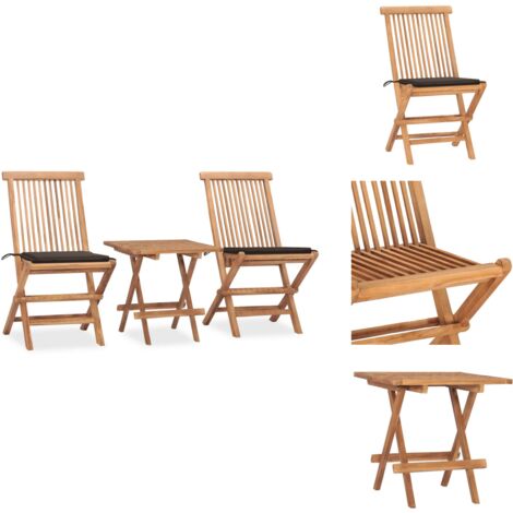 Ensemble à manger d'extérieur pliable avec coussin 3 pcs Teck - Salon De Jardin - Mobilier De Jardin - Table De Jardin - Chaises De Jardin - Set De Jardin