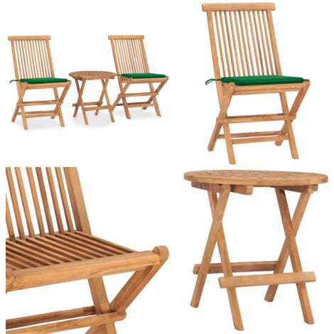 Ensemble à manger d'extérieur pliable avec coussin 3 pcs Teck - Table De Jardin - Salon De Jardin - Mobilier De Jardin - Set De Jardin - Ensemble Repas Extérieur - Home & Living