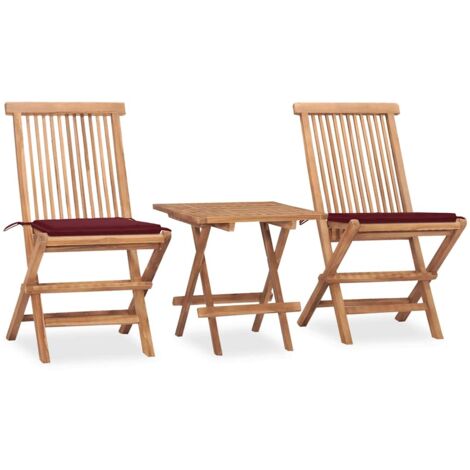 Ensemble à manger d'extérieur pliable avec coussin 3 pcs Teck vidaXL