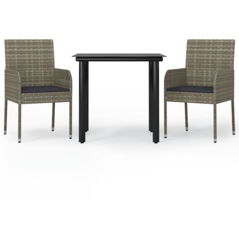 Ensemble à manger jardin 3 pcs，Salon de jardin avec coussins noir et gris CFW33921